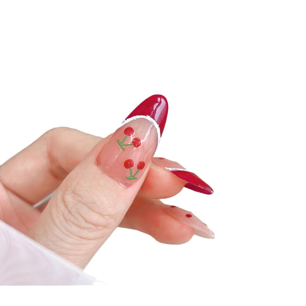 Kawaii Cherry Bow Nail Stickers 5D French Cute Red Bow Fruit Design Self Adhesive Decoration Nails Stickers DIY Nail Accessories