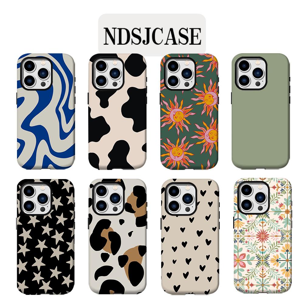 Luxury Black and White Cow Pattern Phone Case for iPhone 17 16 15 14 13 12 11 Air Pro Max Plus Luxury Double-layer Back Cover