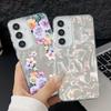 Motif Floral Pailleté Étui Arrière Slim Rigide en PC Pour Samsung S25 Ultra S24 FE S23 A36 A56 A16 A55 Plume Étincelant Antichoc Bord Souple TPU Coque de Téléphone