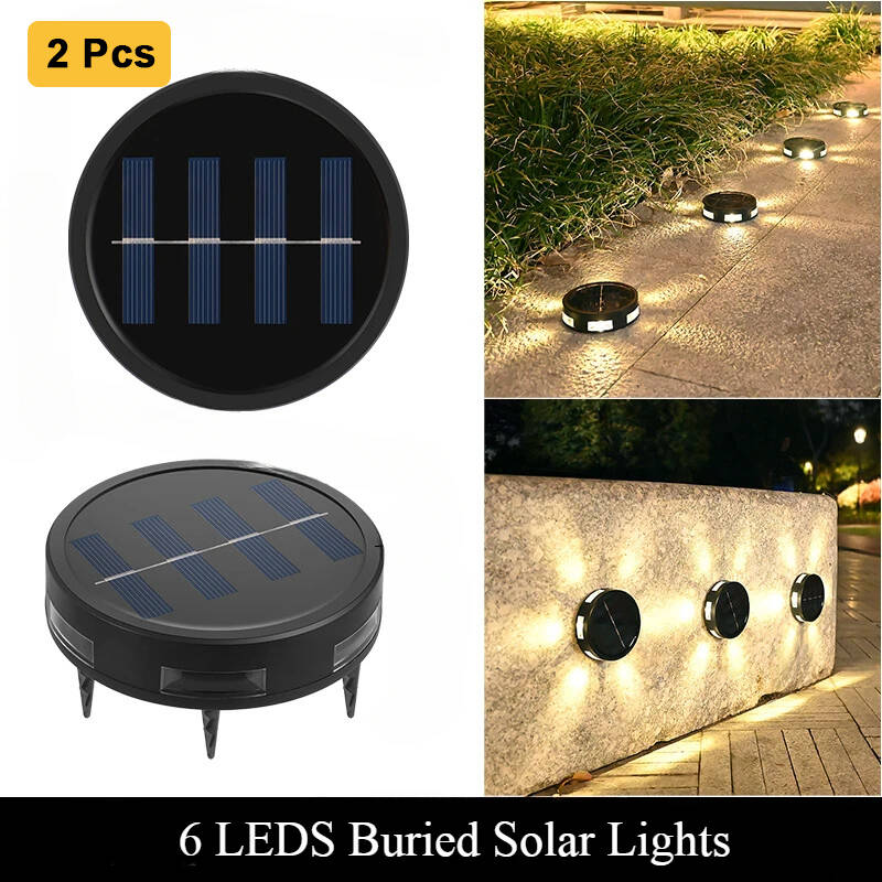 2pcs LED Solar Light Outdoor Deck Garden Buried Lights Pathway Underground Light Outdoor Sunlight Lawn Decoration Landscape Lamp