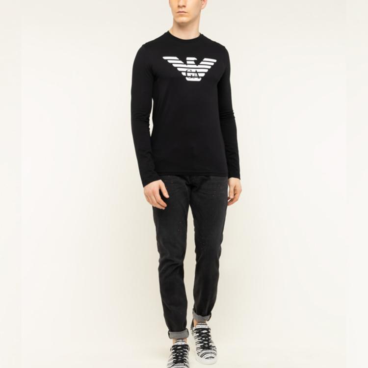 Emporio Armani Cotton Logo Print Crew Neck Long Sleeve T-Shirt Men Tops Black 8N1T64-1JNQZ-0999