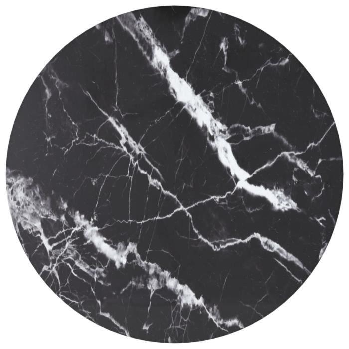 VidaXL Dessus de table Noir Ø30x0,8 cm Verre trempé avec design marbre