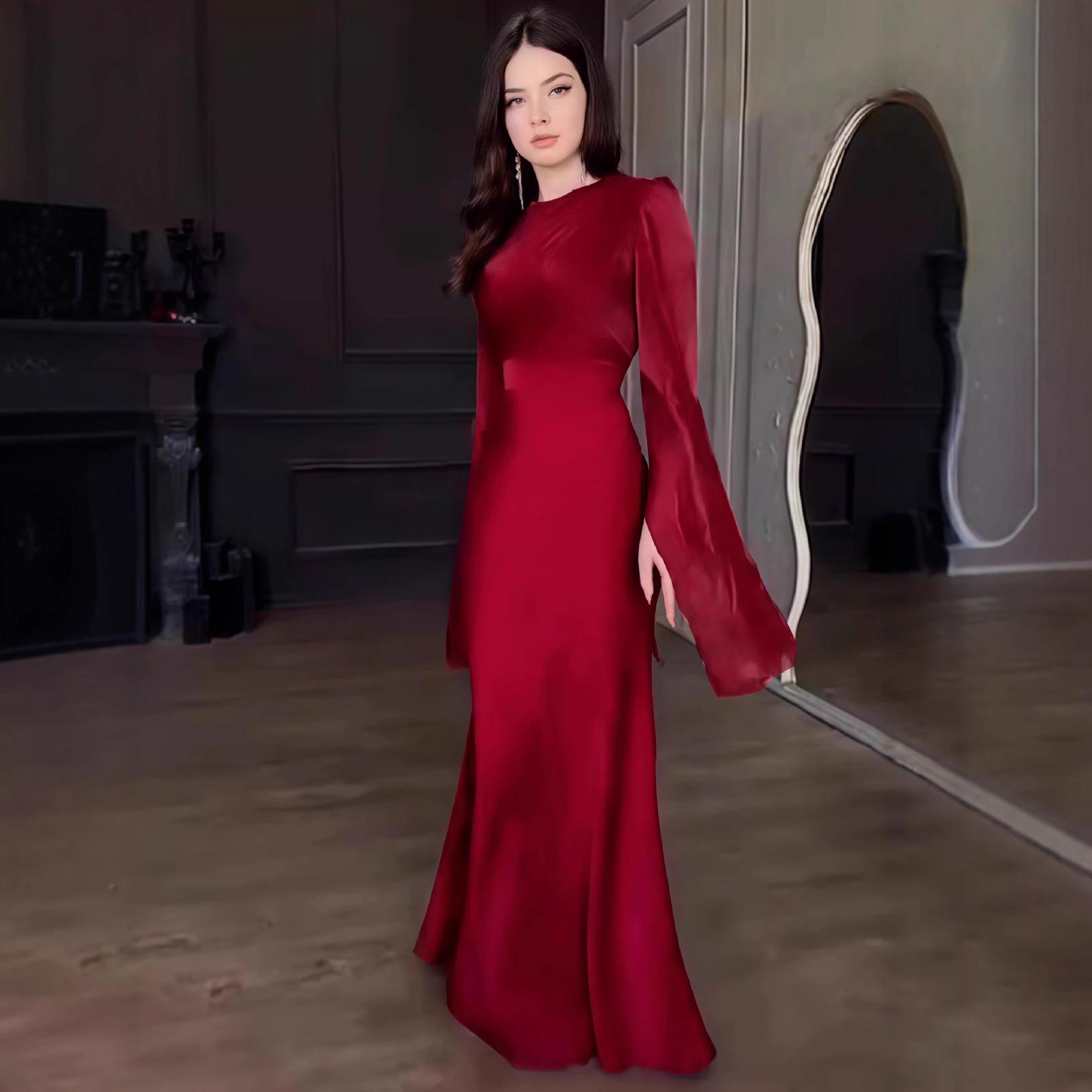

Осеннее вечернее платье с длинным рукавом 2025: Элегантный, Стильный Дизайн для Женщин XXL красный