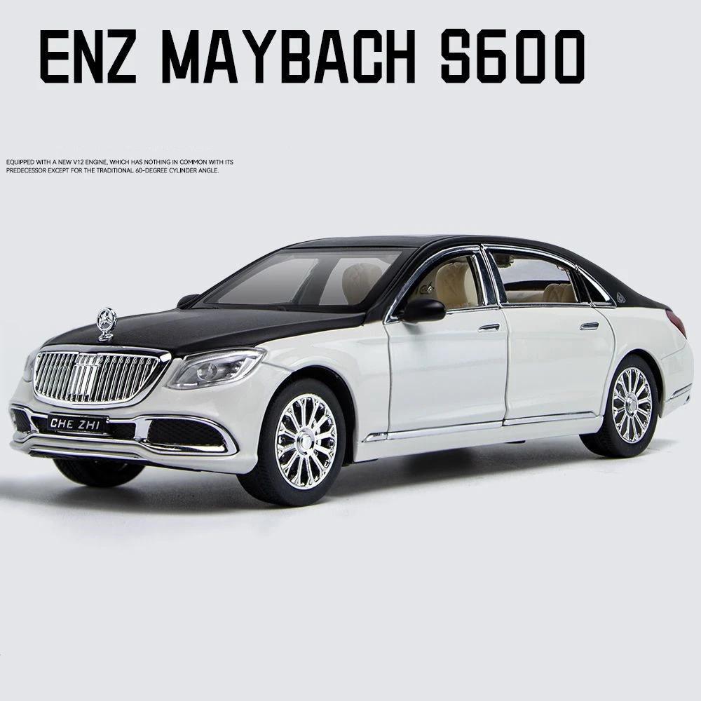 1/24 Benz Maybach S600 Legering Metall Bilmodell Formgjutna Metall Leksaksfordon Bilmodell Hög Simulering Ljud och Ljus Leksak för Barn Gåva