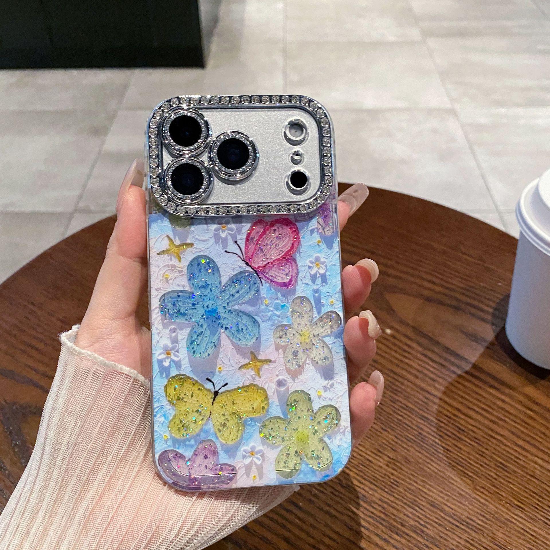 

Бічний кейс для телефону Apple 17 Pro Max, 16 PM та 15 з малюнком квітів, олійний живопис, повне покриття та велике вікно iPhone 15 Pro