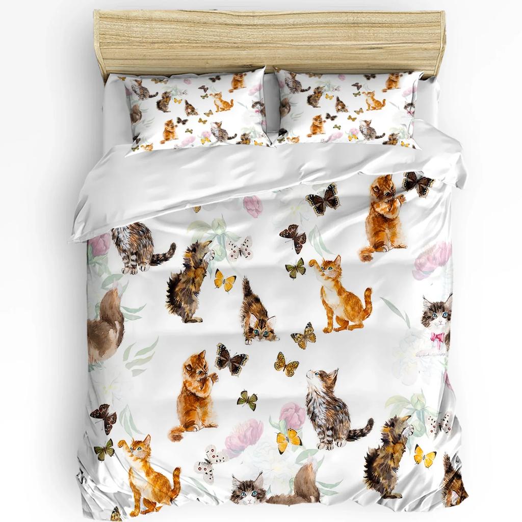 Geometic Black White Plaid Cat Duvet Cover With Pillow Case Custom 3pcs Bedding Set Quilt Cover Double Bed Home Textile