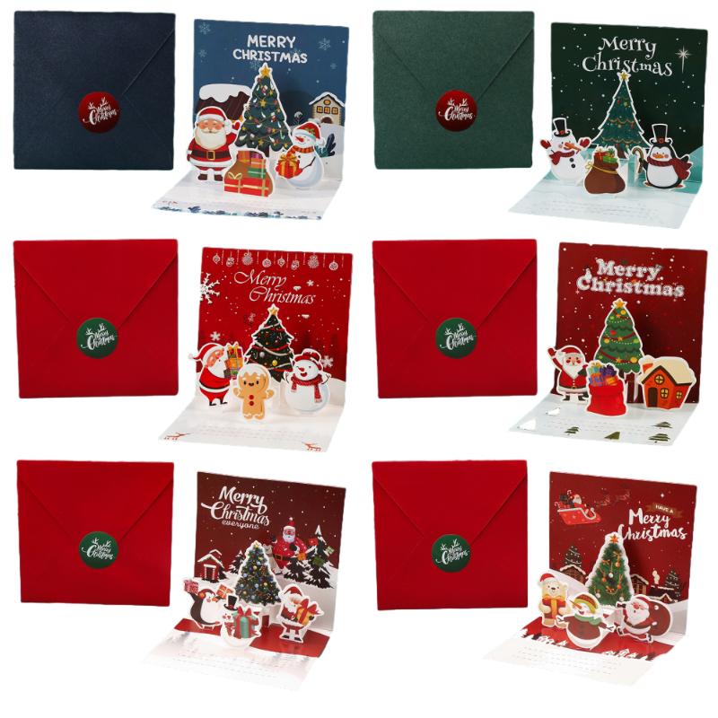 

6 шт. 3D всплывающих рождественских открыток, складные поздравительные открытки, праздничные открытки, открытки с новогодними пожеланиями, красочные открытки для сообщений, подарочные открытки на Рождество разноцветный