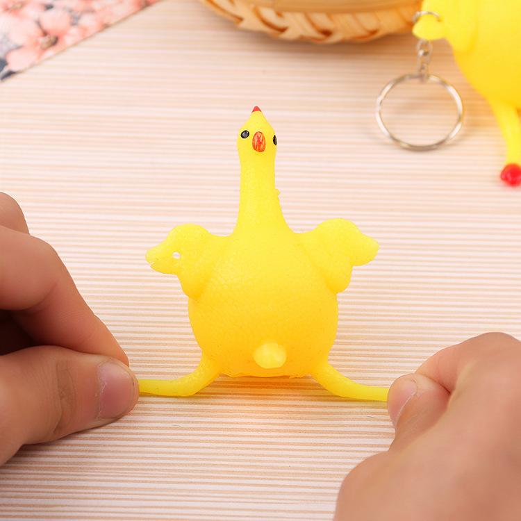 Squeeze Egg Laying Chicken Prank Keychain - Goofy Stress Relief Toy