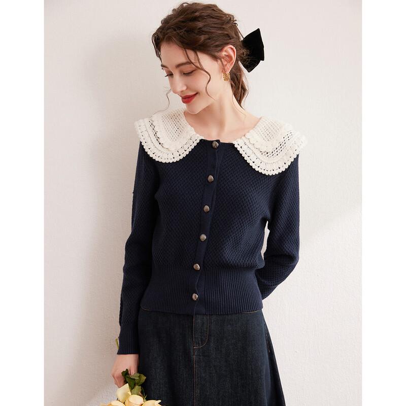 Bailuyu Women's Petal Collar Colorblock Knit Cardigan