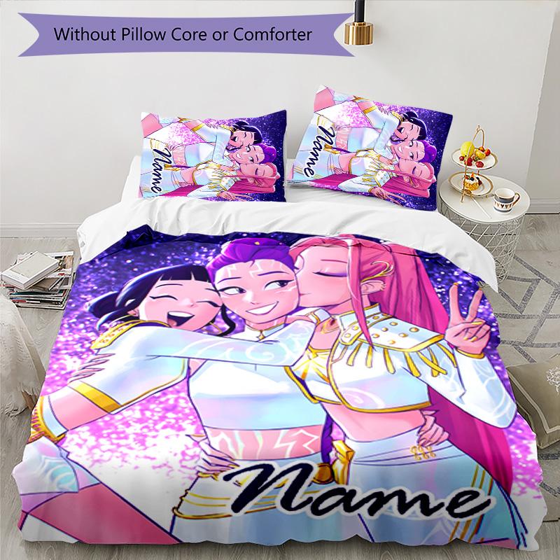 3pcs KPop Demon Hunters6 Cover Set - Personalized Name, HD Printed Bedding with 1 Cover and 2 Pillowcases - Perfect for Home Decor, Easy Care