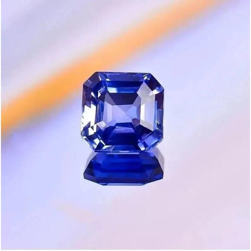 Ceylon Asscher Sapphire Blue Natural 8-10 Ct 10 MM VVS Certified Loose Gemstone