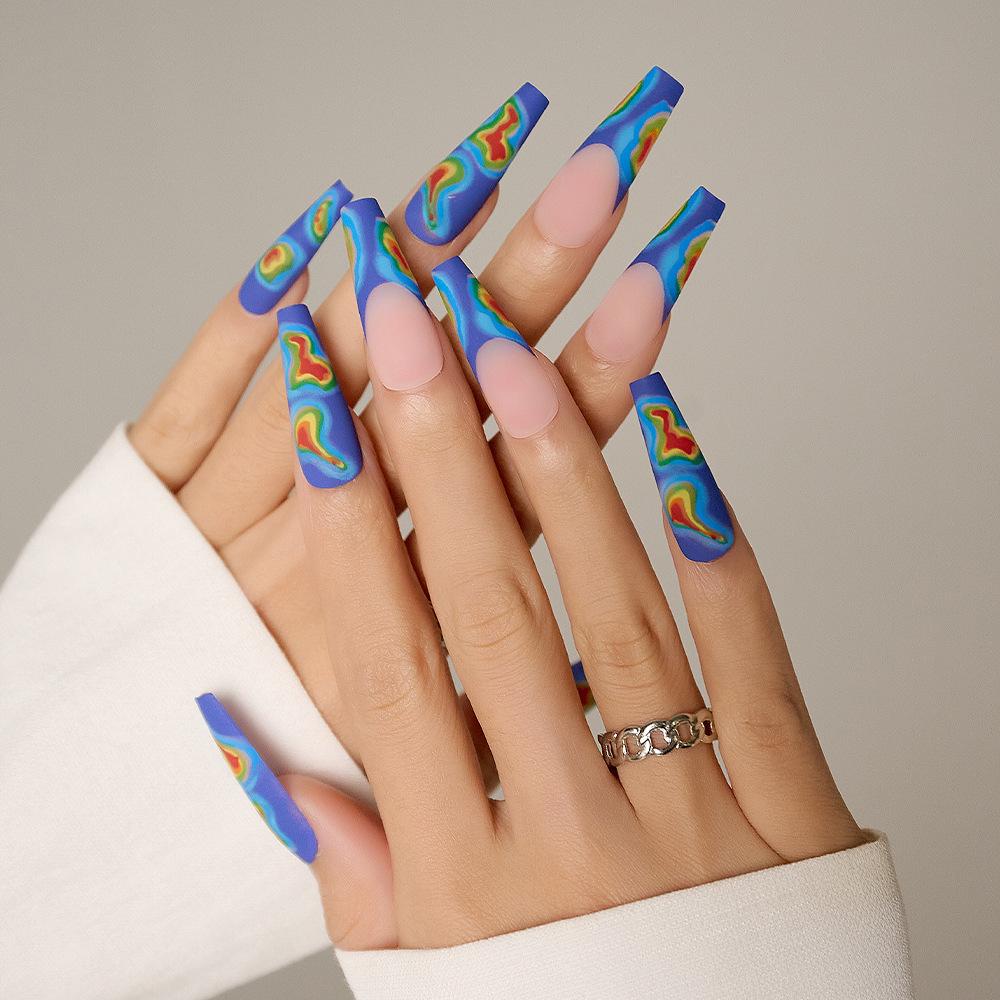 

Classic Handmade French Tip Long Blue Leopard Print Press-On Nails
