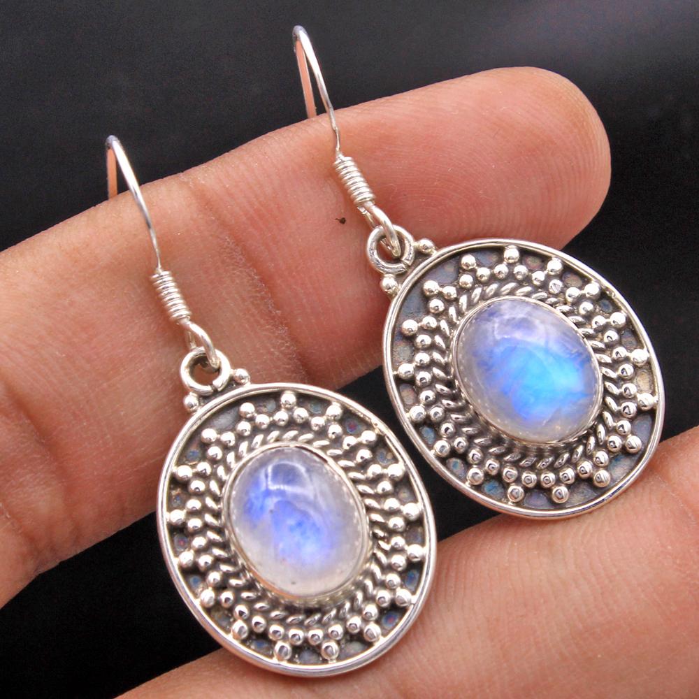 Natürlicher Mondstein-Ohrring mit Geburtsstein Juni, handgefertigter Schmuck aus 925er Sterlingsilber