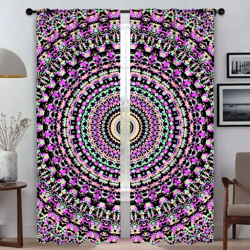 Trippy Vibrant Mandalas Curtains Child Room Partition Halloween Decoration Blackout Curtain for Room 2 Panel Tulle for Bedroom
