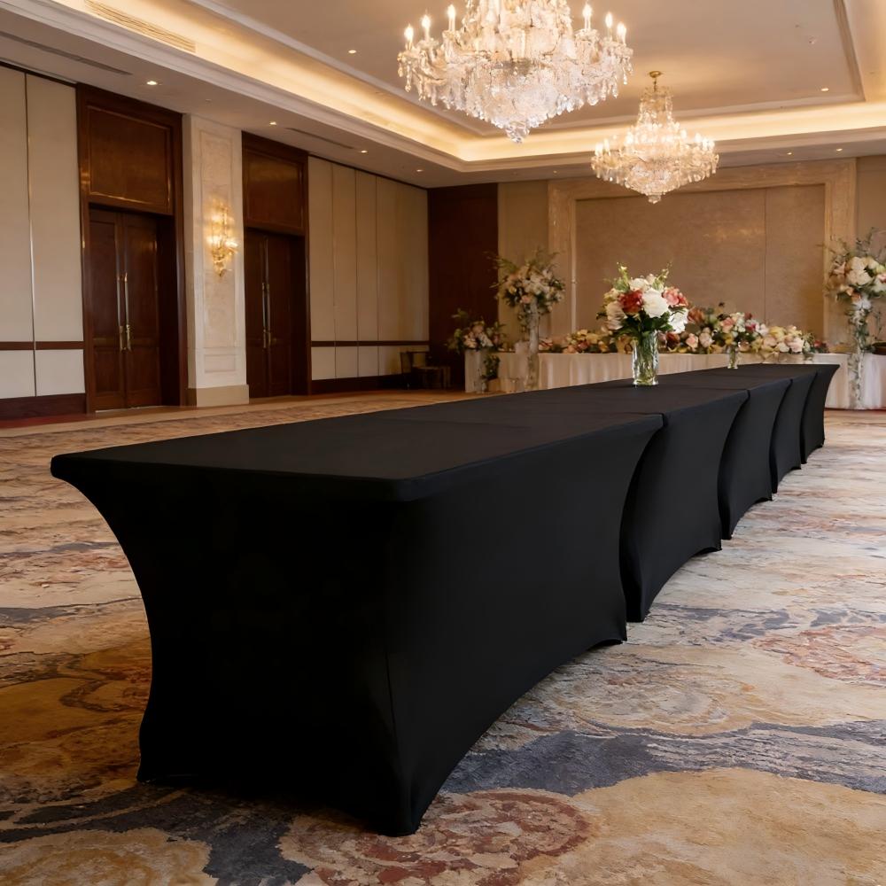 Black Spandex Rectangle Tablecloth for Wedding Banquet Hotel Birthday Party Meeting Room Decoration