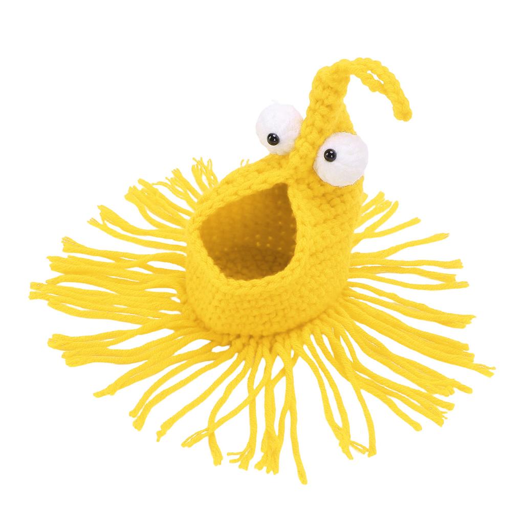Crochet Plant Hanger Cute Storage Pouch Rear View Mirror Hanging Pendant for Car Bedroom Office Wedding Small Yellow