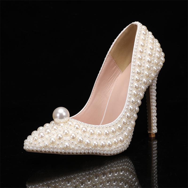 Luxury All perals Decoration White Women Pumps Spring Autumn Elegant 11CM Thin High heels Wedding Bridal Prom Shoes