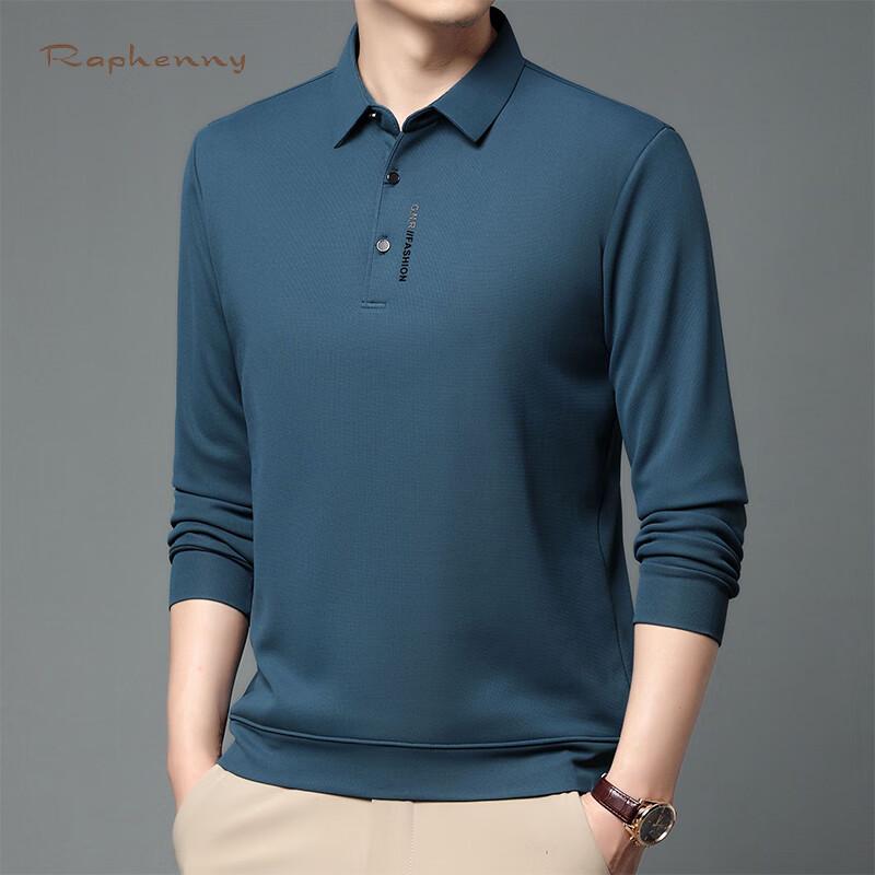 Raphenny Men s Pure Color Business Casual Long Sleeve Polo Shirt OZ875 M