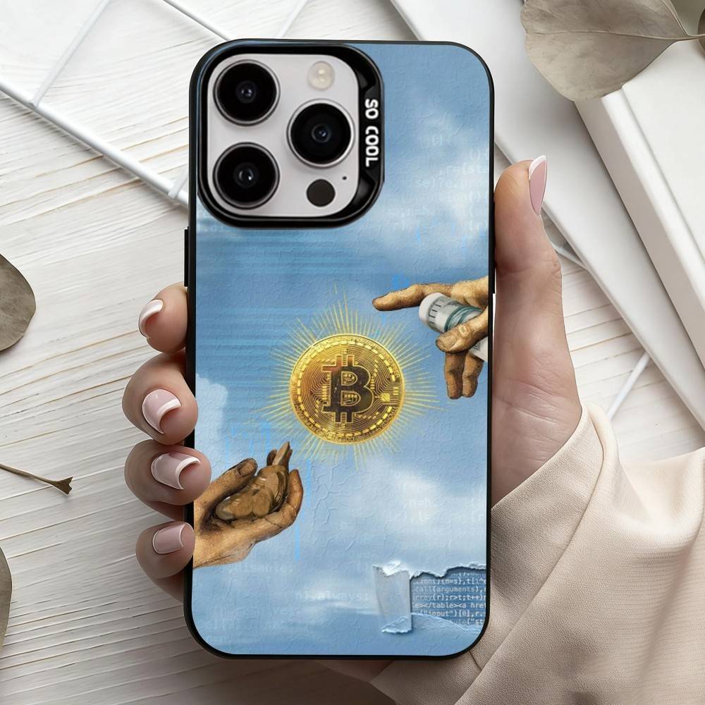 Cool Art Bitcoin Digital  Phone Case For iPhone17,16,15,14,13,12,11 Plus,Pro Max Black Candy Silver Plated Cover iPhone15pro