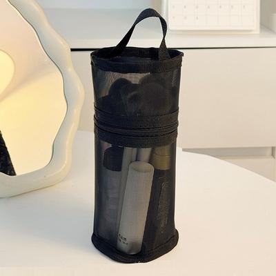 Sminkborstförvaringsväska i mesh för dubbel användning, bärbart borstfodral, enkel stor kapacitet, borsthållare, resefodral som kan stå upp