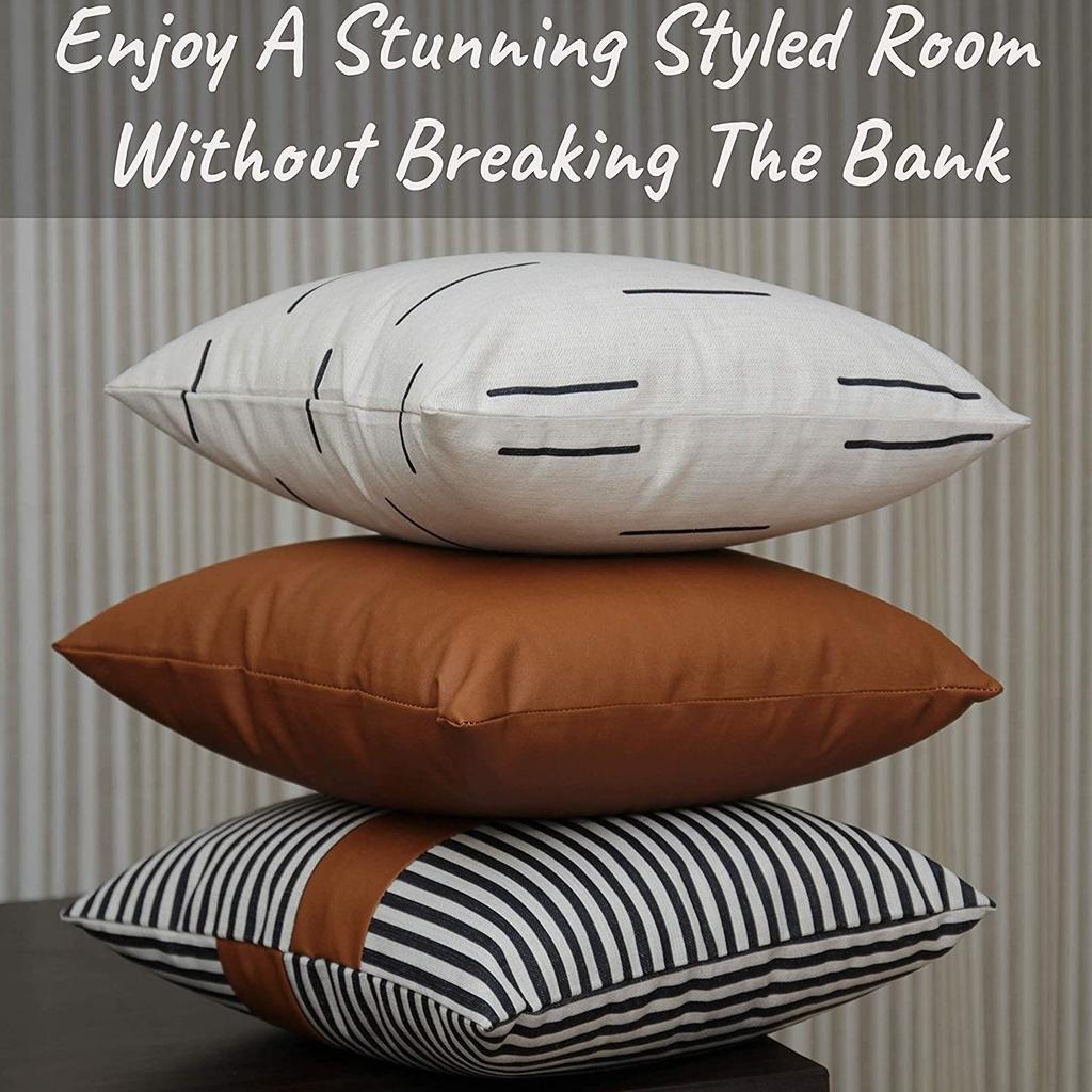 New Leather and Cotton Canvas Tassel Pillowcase Six-piece Sofa Decorative Pillowcase Set