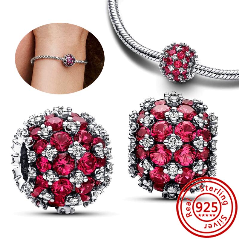 925 copper Round Beads White Red Green Murano Glass Black Blue Red Zircon Sparkling Charm Fit Pantaro Bracelet Fine Zircon Gift