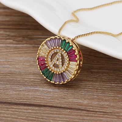 

Nidin New Fashionable Rainbow Micro Pave CZ Cubic Zirconia A-Z Initials Letter Pendant Necklaces For Women Family Jewelry Gift