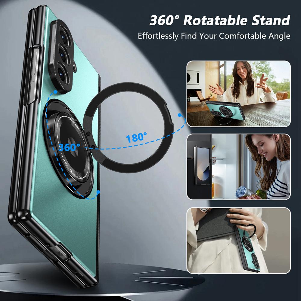 KEYSION 360°Rotating Magnetic Ring Stand Case for MagSafe for Samsung Galaxy Z Fold 7 5G Hinge Phone Cover with Screen Protector