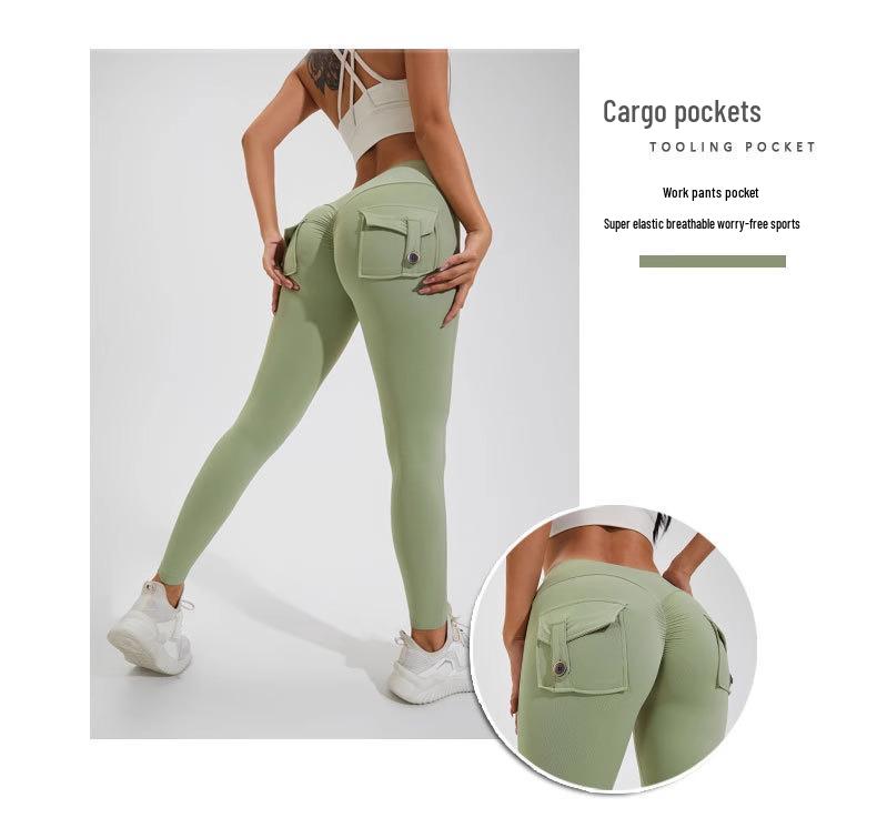 High Waist Cargo Pocket Yoga Pants - Women's Elastic, Hip-Lifting, Quick-Dry, Skinny Fitness Pants