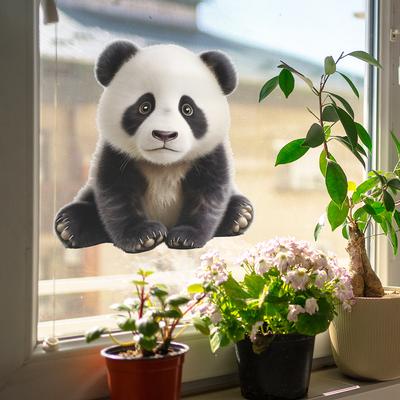 Cartone Animato Carino Panda Rosso Porte e Finestre in Vetro Sfondo Casa Paesaggio Adesivi Decorativi per Finestre