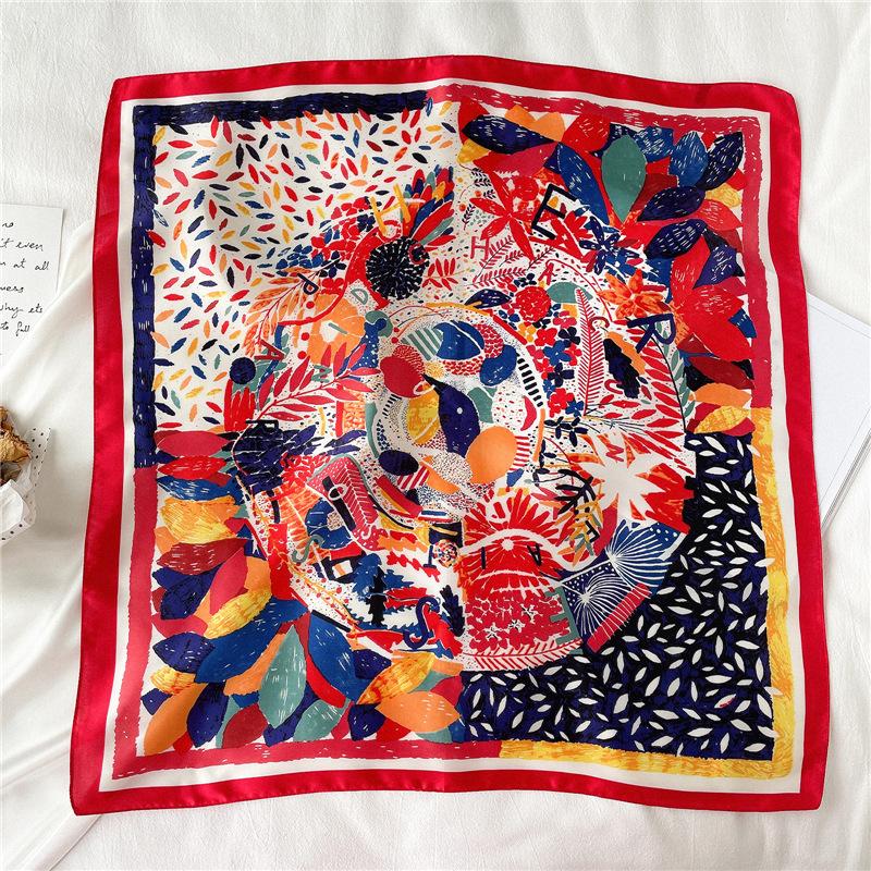 New silk scarf small square scarf 71cm color graffiti scarf autumn and winter thin neck scarf summer air conditioner small shawl