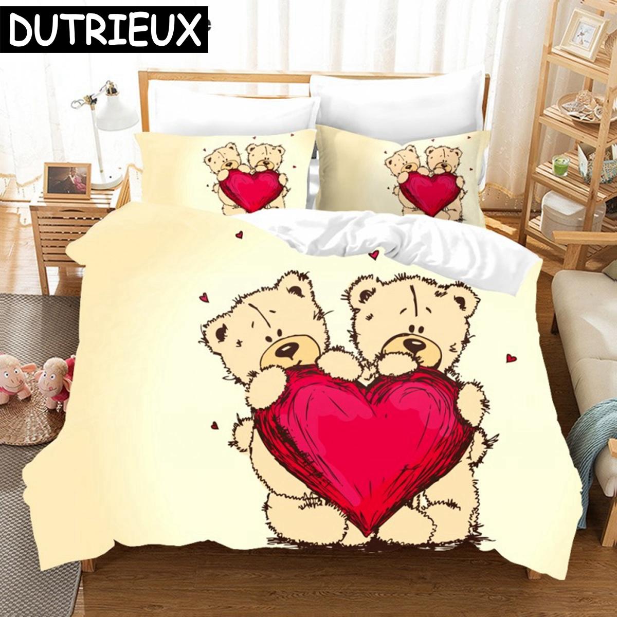 

Милый плюшевый мишка напечатанный комплект постельного белья 2/3 шт картонный пододеяльник комплекты для взрослых детей постельное белье и наволочки одеяло постельный комплект EU single(135x200cm)