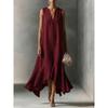 European and American women's clothing, sleeveless solid color collar, irregular hem, dress, long dress.