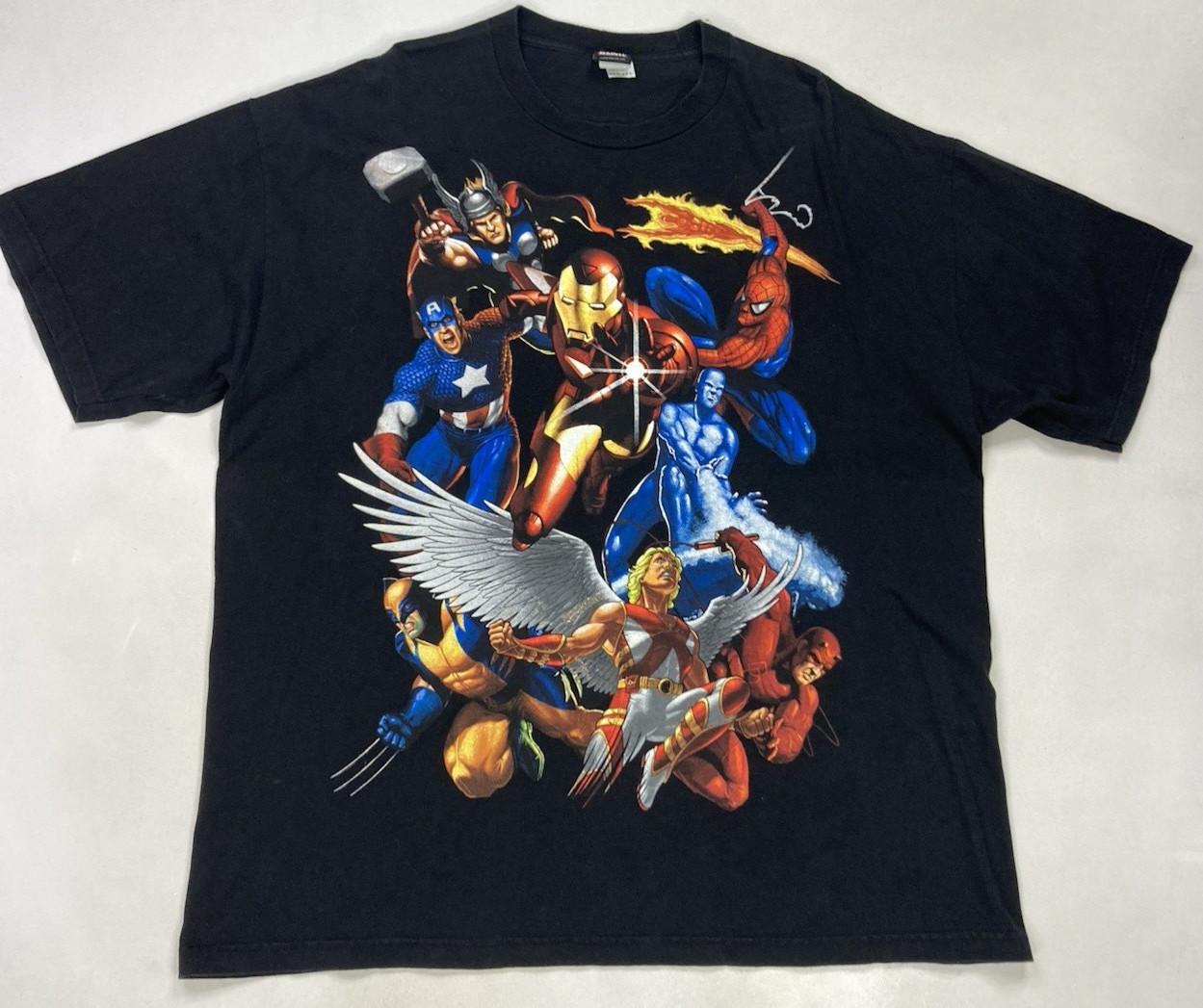 VINTAGE Marvel Mad Engine Comics Avengers X-men Characters T-shirt Men XXL Black XXL