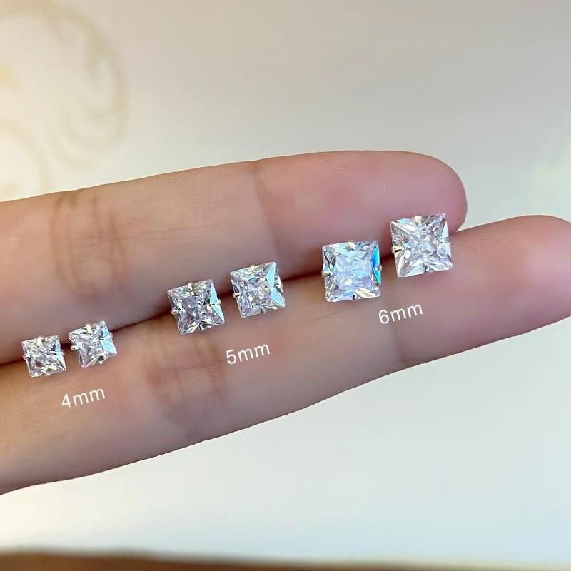 Beixi S925 Sterling Silver Square Zircon Stud Earrings for Women - Elegant Geometric Ear Ornament Jewelry