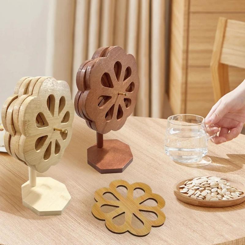 Decorative Windmill Shape Bamboos Trivet with Stand Heatproof Pot Pan Pad For Dining Table Kitchen Essential