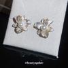 Japan and Korea series~ Silver needle super flash zircon dripping oil flower stud earrings exquisite versatile earrings sweet commuter earrings women