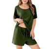 Ensembles 2 Pièces pour Femmes Hauts Plissés à Manches Courtes Pantalons à Jambes Larges Ensembles de Survêtement