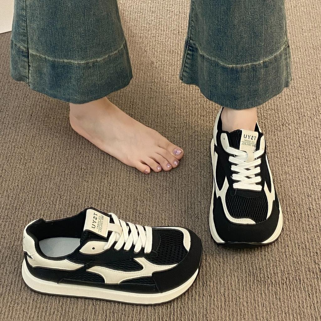 [Uncle Shoes] 2025 Thick-soled Gray Leisure Sports Summer Women's Lightweight New Forrest Gump Shoes German Training Shoes Mesh Surface