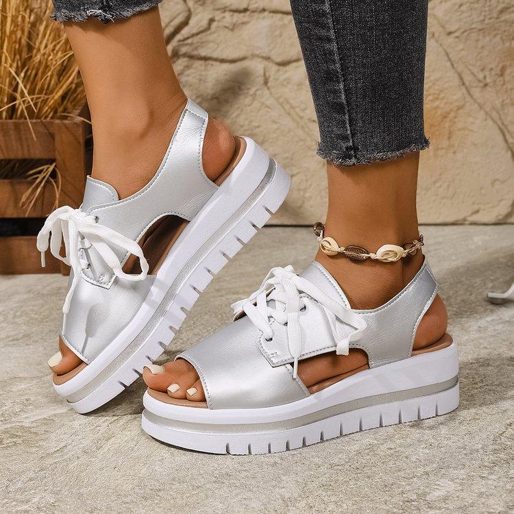 Fashion Thick Bottom Size36-43 Casual Sandals Women Summer Shoes Open Toe Lace-up Beach Wedges Middle Heel Sandales Sandalias Mujer