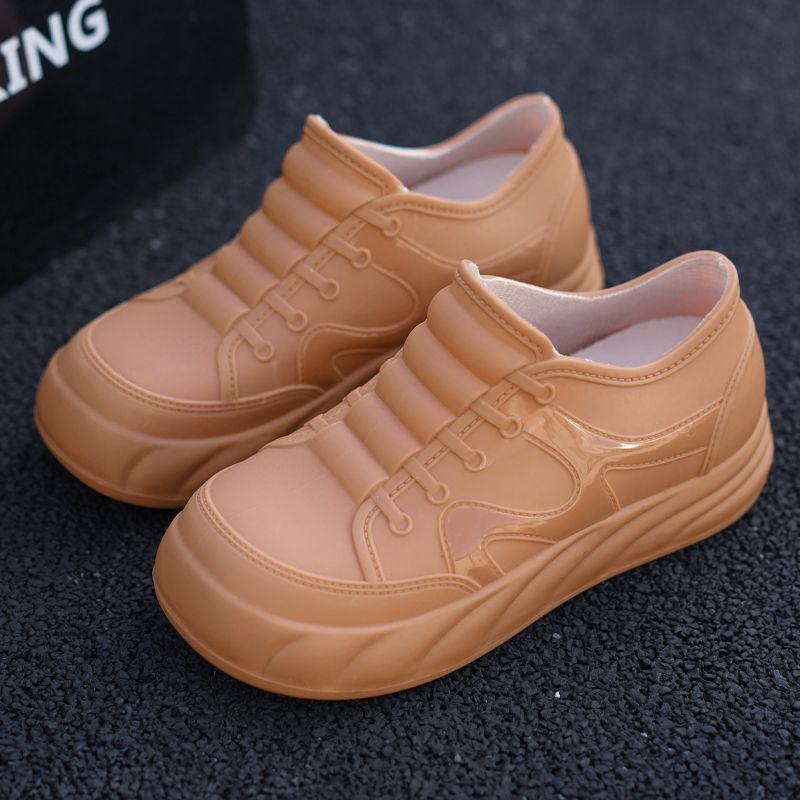 Women's Short Ankle Rain Boots Fashionable Waterproof FleeceLined Chunky Sole Thick Bottom AntiSlip Adult Casual Outdoor Shoes