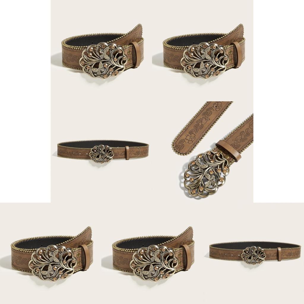 Punk Fashion Leather Belt With With Butterfly Design And Rhinestone Decor For Hip Hop Style Men And Women