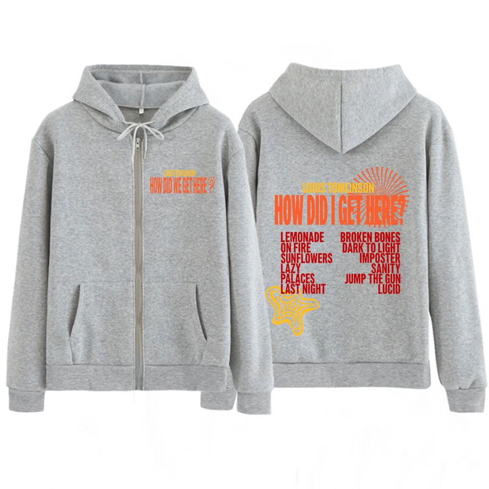 Felpa con cappuccio e zip Louis Tomlon How Did I Get Here Tour Stampa Giacca Moda Uomo Larga Casual Hip-hop Giubbotti Zip-up