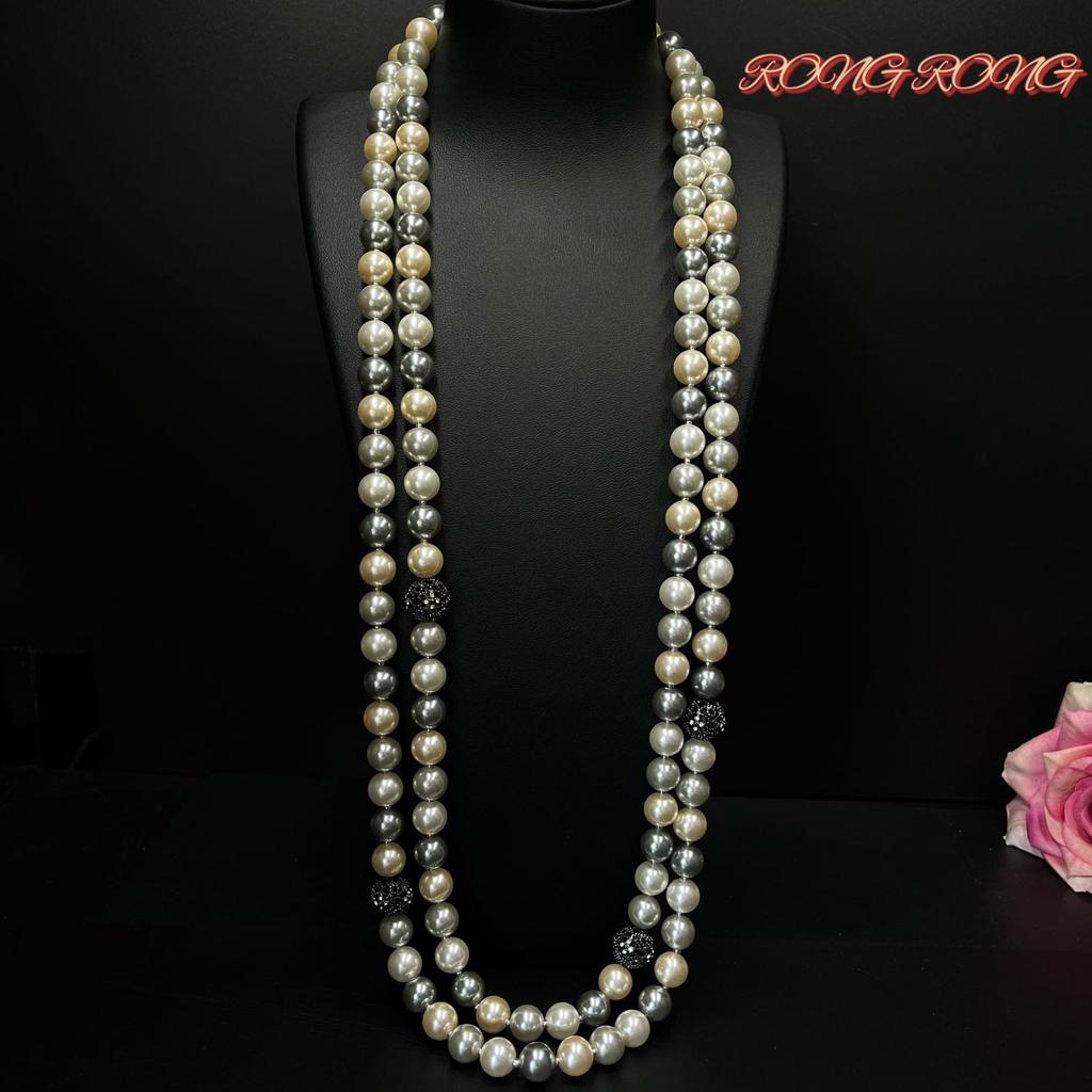 Vintage Shi Family Style Fragrant Two Tone Mixed Color Pearl Necklace Light Luxury Sweater Chain