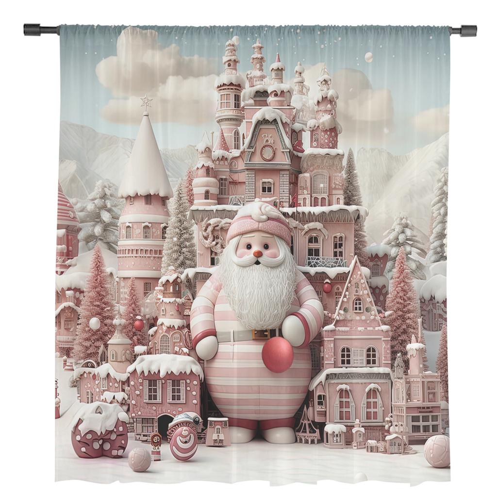 Christmas Santa Claus Snowflakes Sheer Curtains Christmas Home Decorations Window Tulle Curtains For Living Room Bedroom
