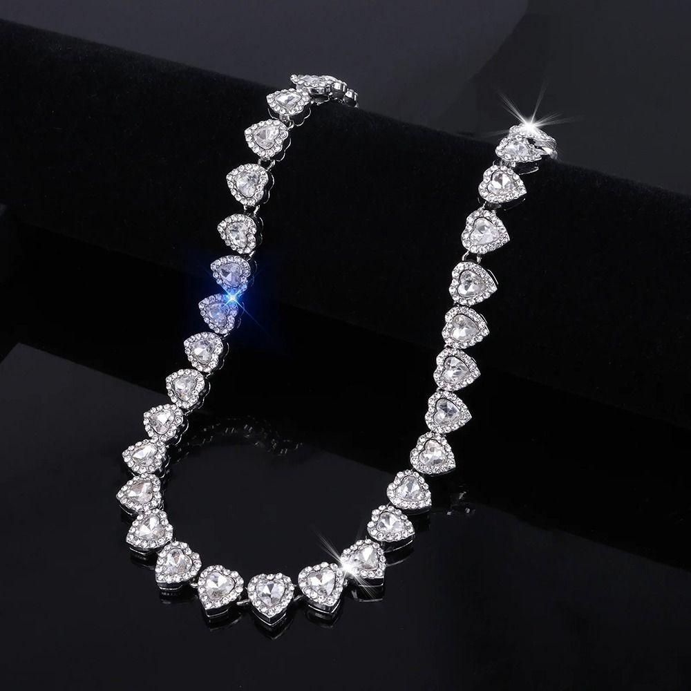 1Pcs Heart-shaped Chain Bracelet Alloy Rock Party Jewelry Durable Rhinestone Necklace