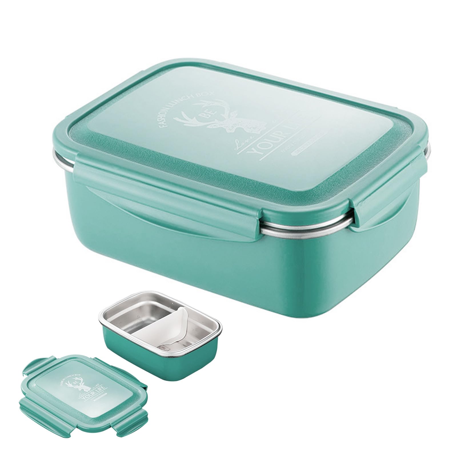 

Large Capacity Bento Waterproof and Leakproof Lunch Box for Kids and with Removable Stainless Stylish and Visually Appealing Lunch Box for and School зелёный