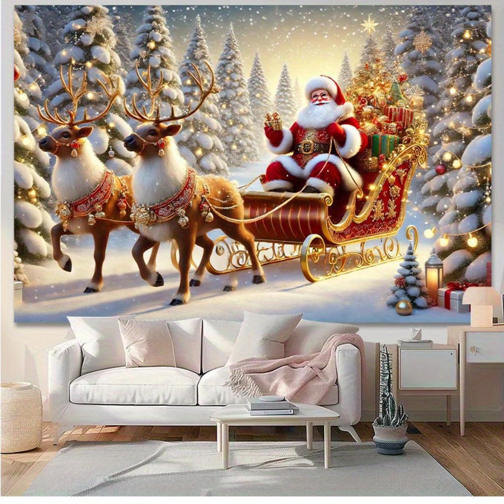 1Pc Christmas Festive Scene Tapestry Wall Hanging, Decorative Fabric Poster for Bedroom, Living Room, Dorm & Home Decor