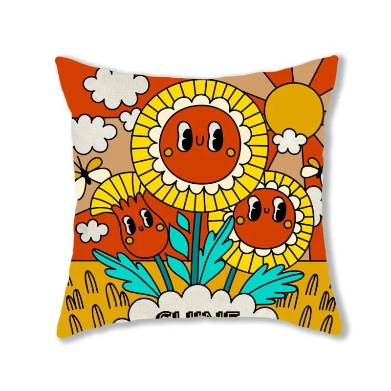 

Наволочка с мультяшным принтом подсолнечника для дома, детской комнаты, офиса, сиденья для гостиной, дивана, наволочка 45x45 см, наволочка из персиковой кожи 40x40cm