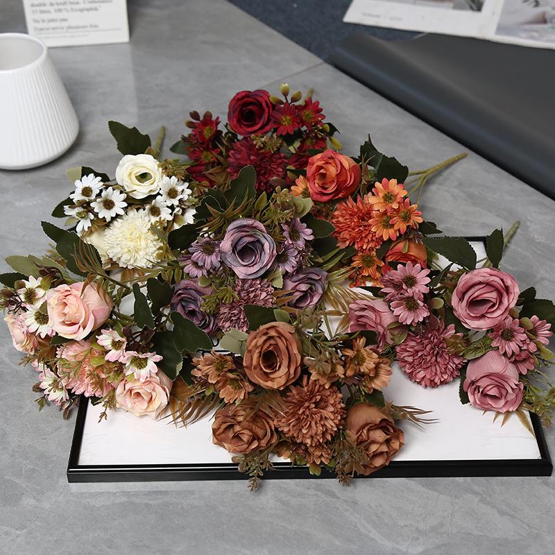 European Style Silk Rose Artificial Flower Bouquet for Home Décor and Weddings